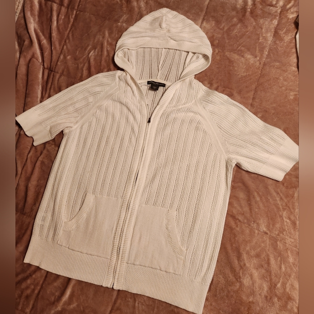 Eddie Bauer White Hooded Zip Knit Cardigan Size XXL